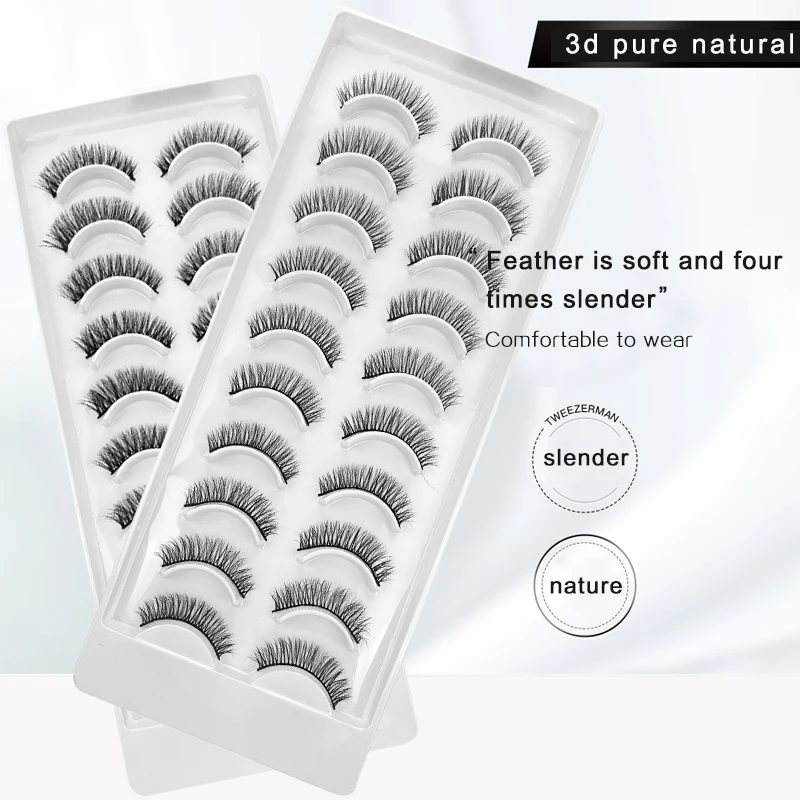 2022 New 10 Pairs Natural 3d Faux Mink False Eyelashes Dense Curls Slim Short Lashes Cosplay Dramatic Eyelashes Makeup Tool