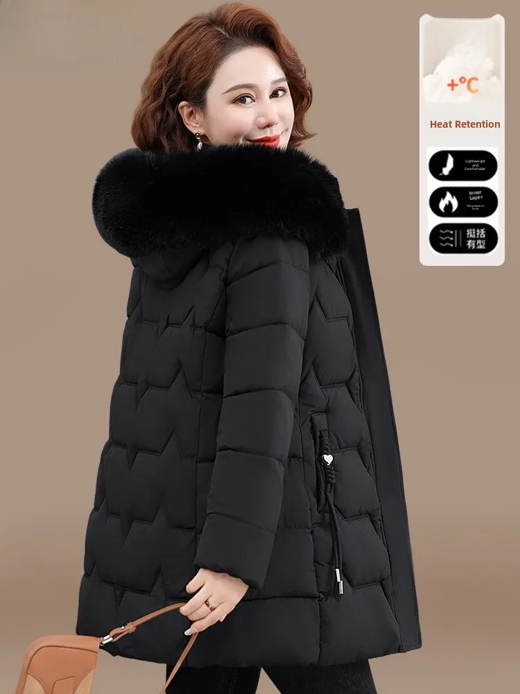 

Thiened down Cotton Jaet Women's Autumn Winter Coat Medium Length Faionable Warm Cotton Padded Coat for Middle-Aged And...