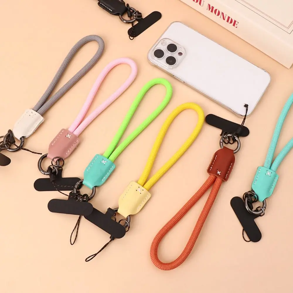 Cute Nylon Braided Rope Phone Chain Pu Leather Head Women Fashion Phone Clip Lanyard Luxury Wrist Phone Strap Phone Accessories