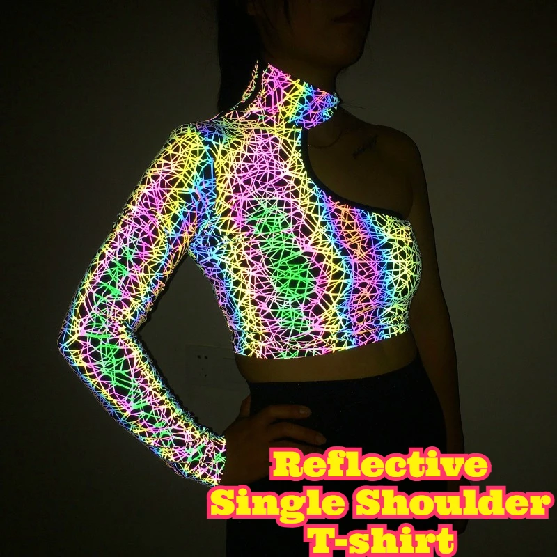 top-corto-reflectante-con-estampado-colorido-manga-larga-un-hombro-descubierto-halter-ajustado-sexy-blusa-corta-para-mujer-uso-diario-fiesta-casual
