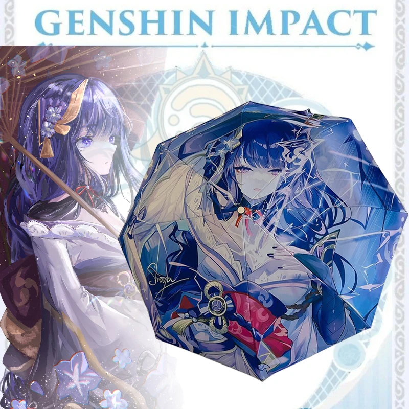 Anime Genshin Umbrella Creative Hutao Three-folding Parasol Genshin Impact Raiden Shogun Sunny Umbrellas Rain Gear Anime Gifts