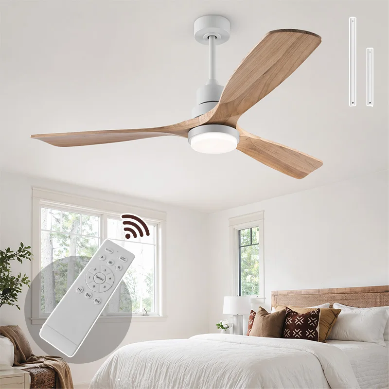 42 52 60 Inch Wooden Ceiling Fan Light Remote Control Silent Fan Dining Room Bedroom Indoor Electric Fans Pendant Light