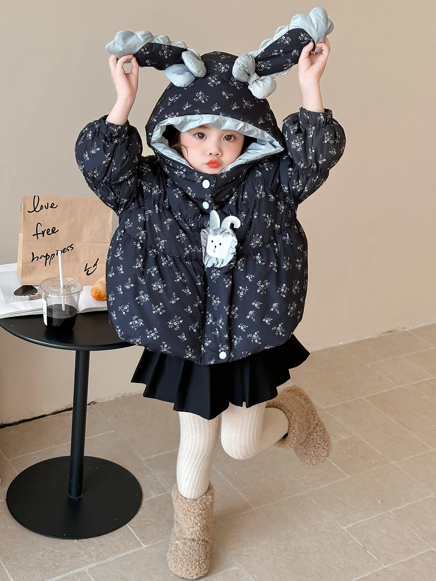 Meninas thiened branco du para baixo inverno jaet quente outerwear coreano sle casaco infantil roupas de inverno do bebê padrão floral
