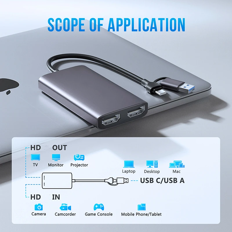 Cartão de captura de vídeo com Loop Out, 2in 1, USB, Tipo C, 4K, 60Hz, Entrada e Loopout, 1080P, Gravador para PC, Xbox, Streaming de jogos, Câmera ao vivo