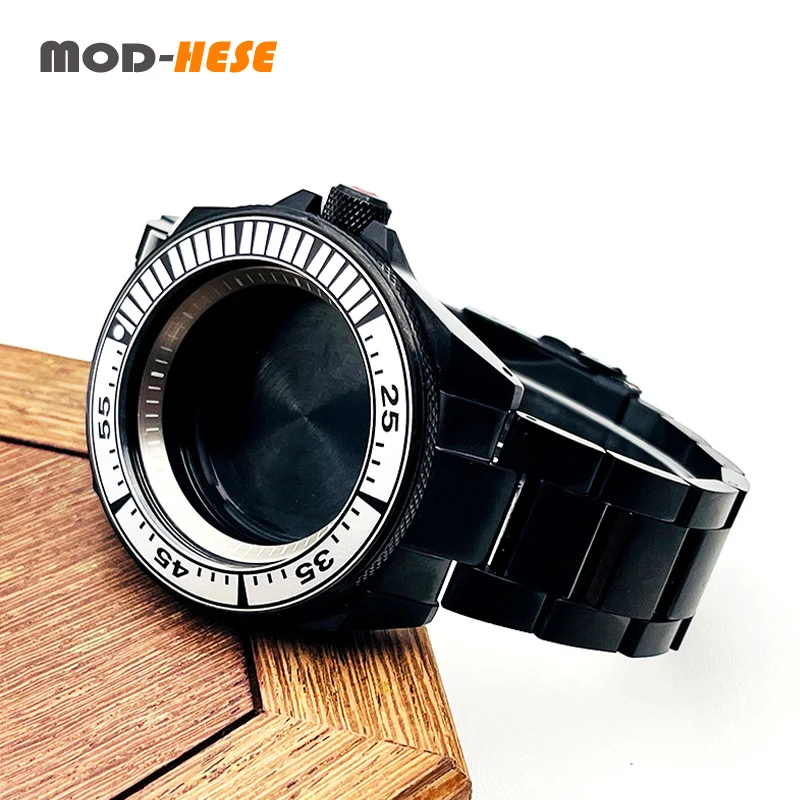 44mm Samurai SRPE Watch Case and Band Set Fit for NH34 NH35 NH36 Movement Sapphire Crystal Glass Watch Case Bracelet Kit