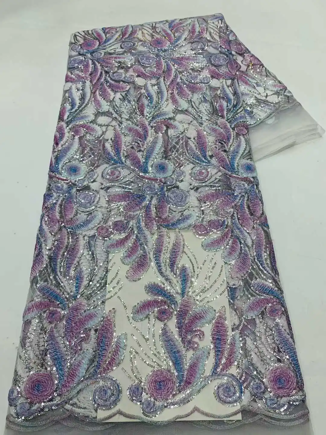 Latest African Handmade Sequins Tulle Lace Fabric 2025 Luxury Fashion French Nigerian Mesh Lace Fabric for Bridel  Wedding Dress