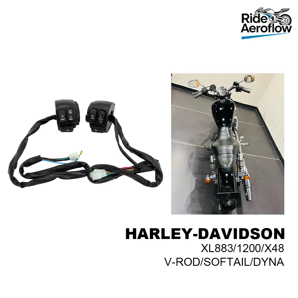 

1" 25mm Motorcycle Handlebar Control Switch Wiring Harness For Harley Sporster XL883 1200 XL X48 V-ROD Touring Softail Dyna