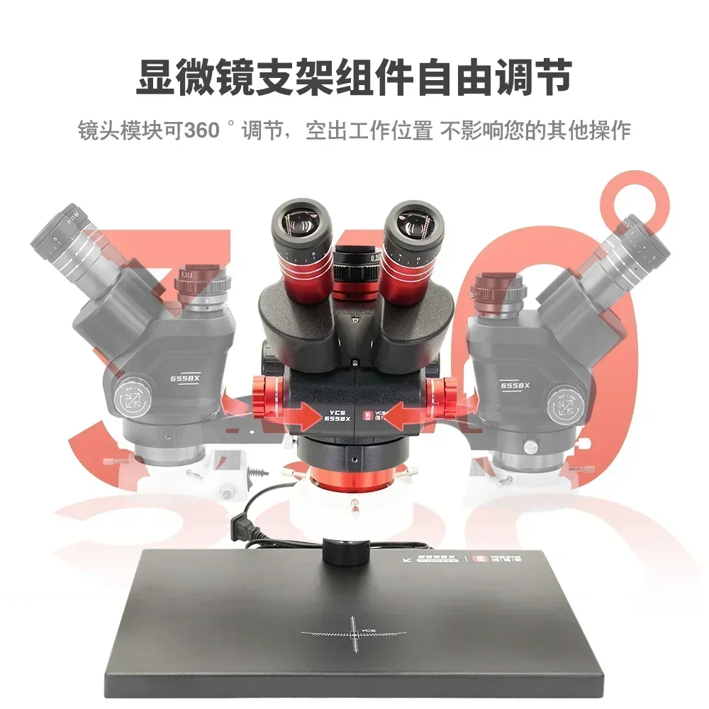 YCS 6558 6558x Ultra HD Trinocular Microscope with Extra Large Base 6.5-58 Zoom  for Mobile Phone PCB Welding Microscope Tool