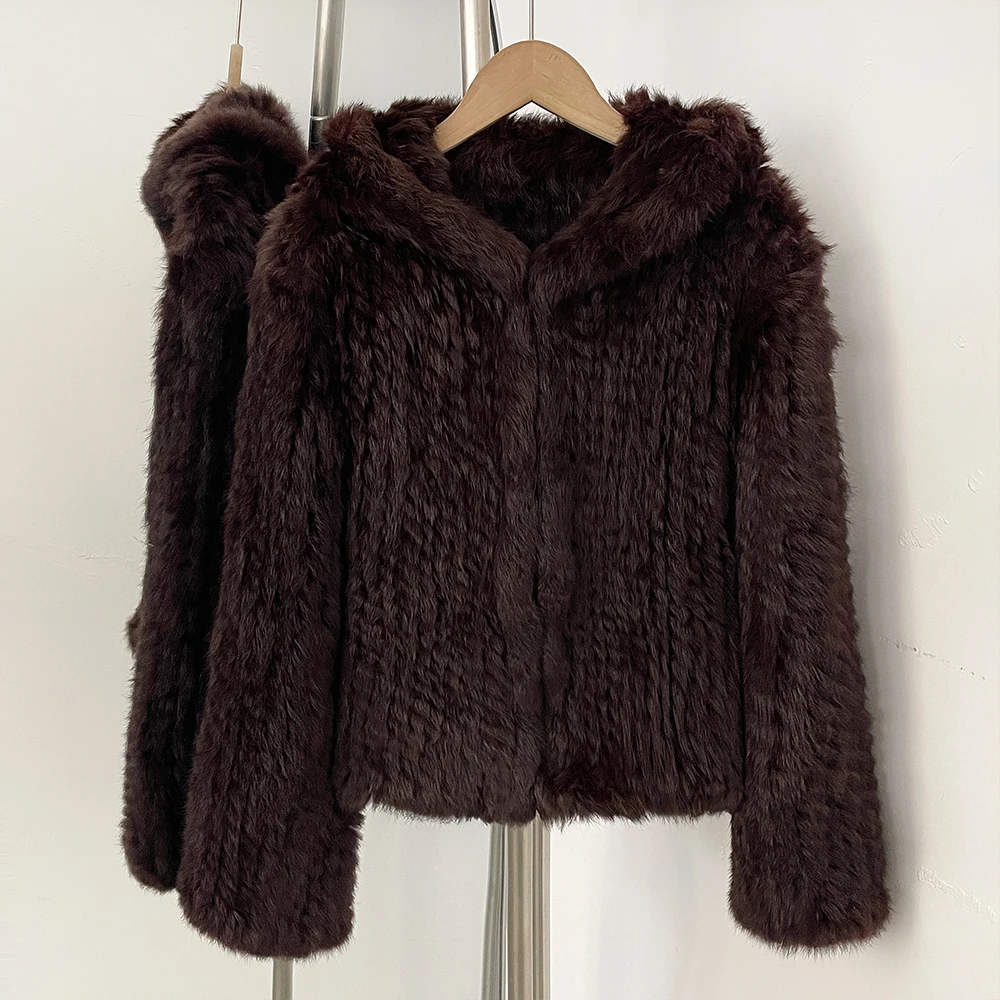 Cappotto in Vera Pelliccia di Coniglio per Donna, Giacca in Pelliccia Naturale Spessa, Morbida e Calda, Elegante e Lussuosa per l'Inverno, Abbigliamento Casual Premium