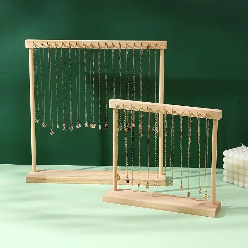 

12/18 Hook Wooden Jewelry Organizer Countertop Display Stand Necklace Hanging Rack For Earrings Bracelets Storage Showcase