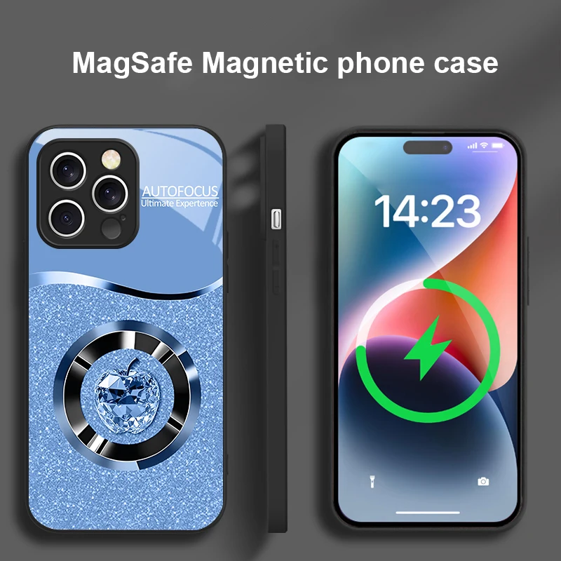 Cristallo Viola Apple Per iPhone 16 E 15 14 13 Plus 12 mini 11 Pro Max XR Xs Max 16E X 7 8 Plus 2022 Custodia per telefono in vetro Magsafe