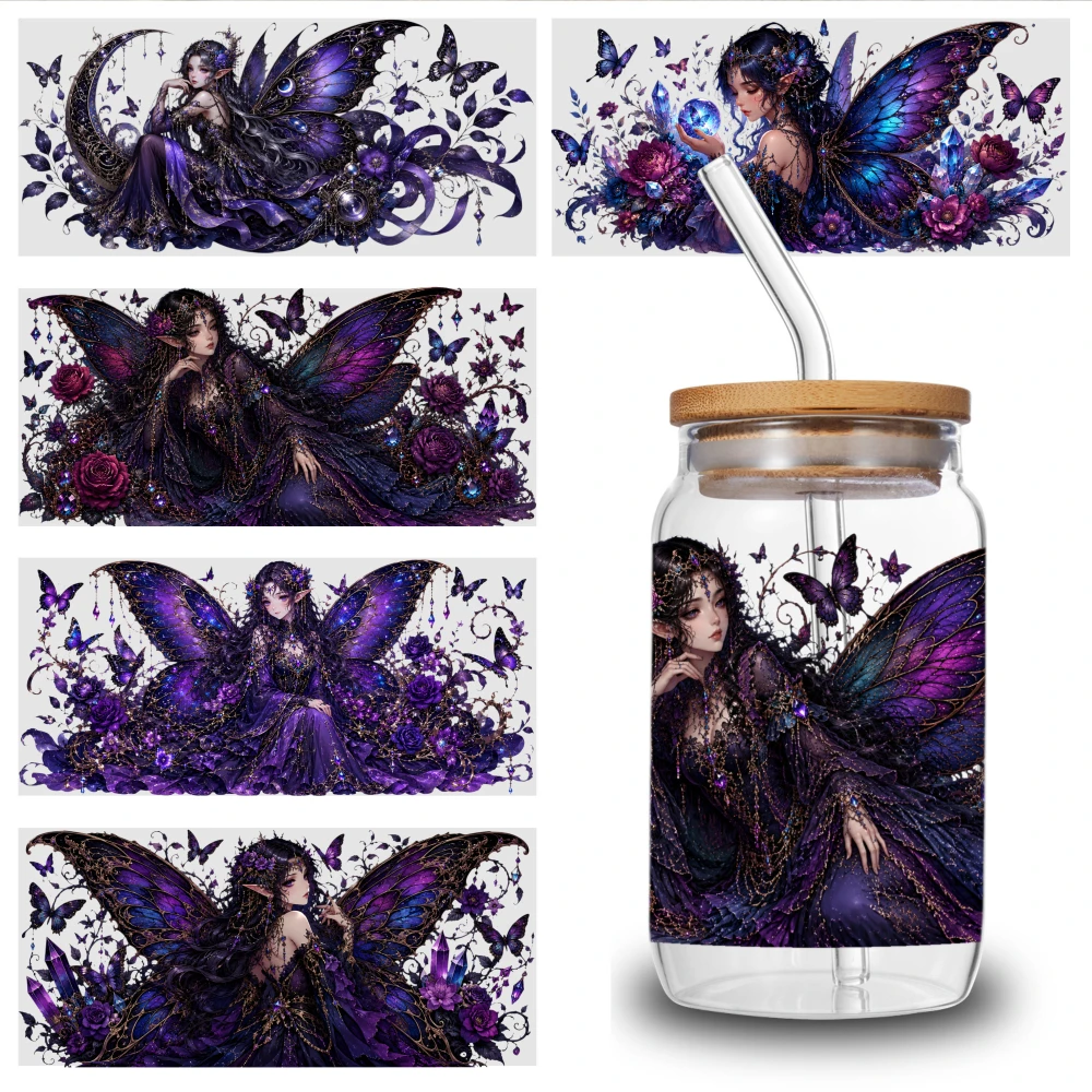 5 Sheets Fairy Butterfly Floral UV DTF Stickers Waterproof Rub on Transfers Plastic Self-Adhesive Labels for 16 oz Tumbler