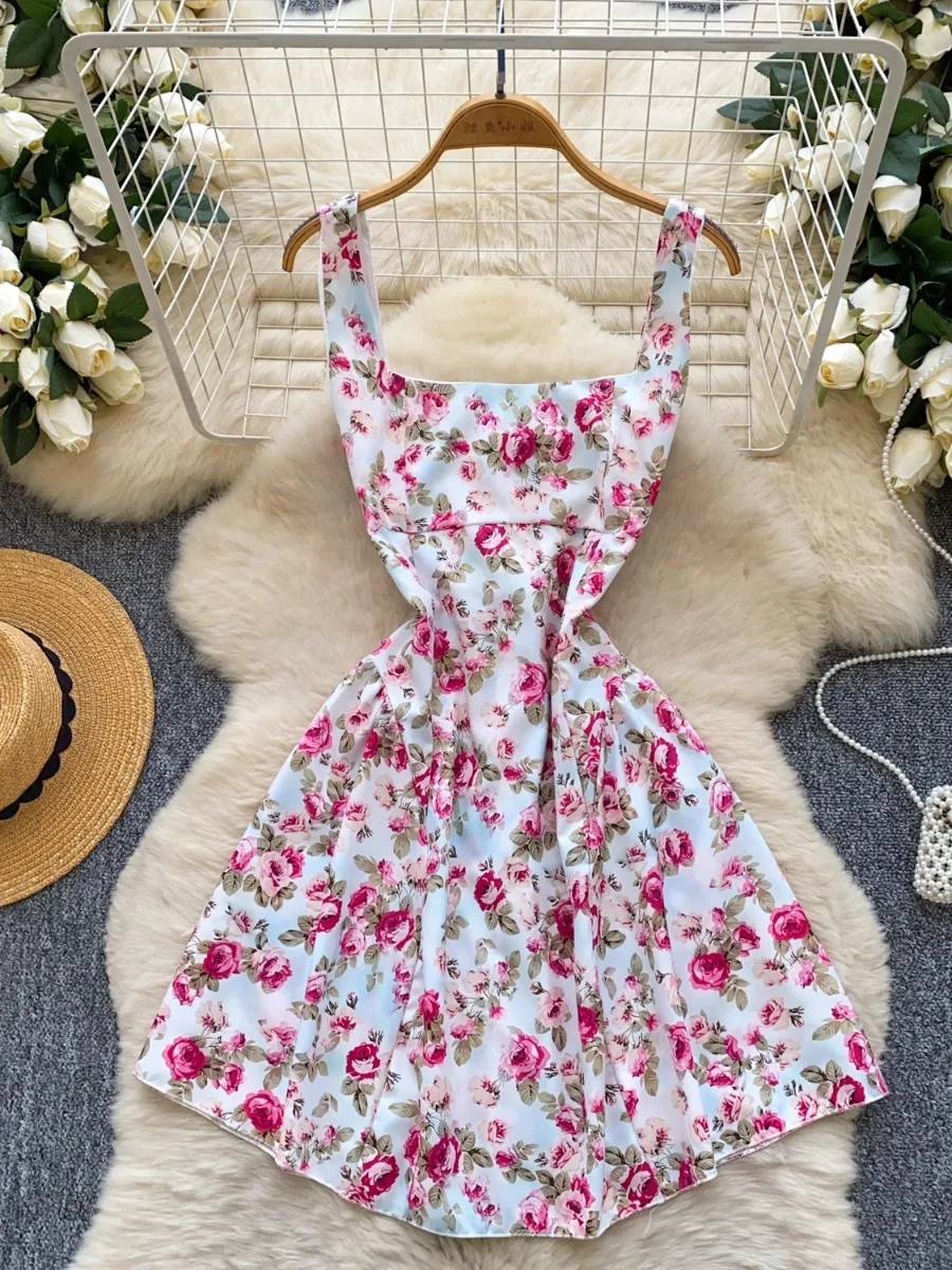 Foamlina Chic Boho Holiday Sexy Backless Halter Dress Women's Summer Floral Print Bow Strap Waist Beach Mini Skirt Dresses