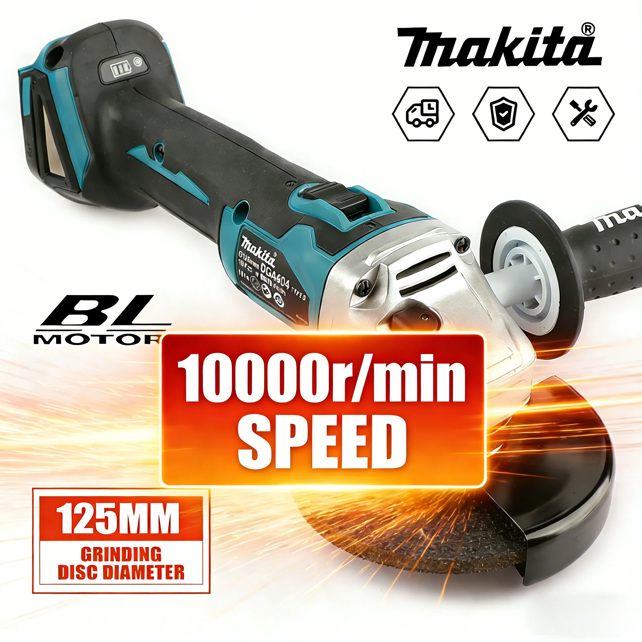 

18V Makita 125 DGA404 Brushless Lithium Electric Angle Grinder Rechargeable Cutting Machine High Power Polishing Machine