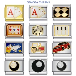 GEMOSA ​Classic Gold Color Chess Card Game Machine Car Italian Link Fit 9mm Stainless Steel Charm Bracelets Making DIY Jewelry