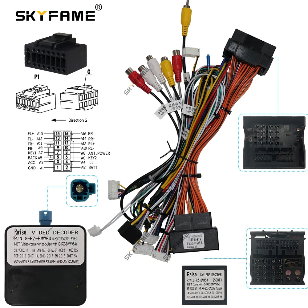 SKYFAME Car 16pin Wiring Harness Adapter Canbus Box Decoder Android Radio Power Cable For BMW X3 X4 X5 X6 E70 E71 F25 F26 F30