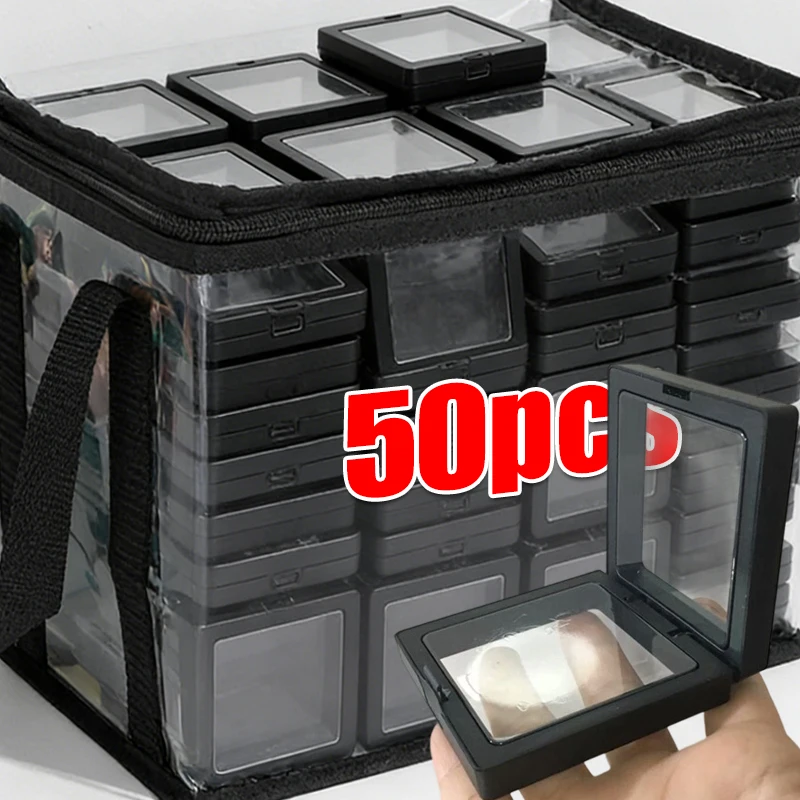 50/1PCS Caja de Almacenamiento de Joyas de Película PE, Estuche de Embalaje 3D, Marco Flotante de Membrana para Gemas, Exhibidor de Anillos, Pendientes y Collares