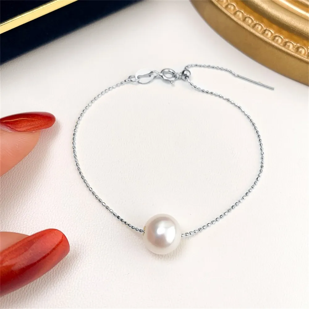 DIY Pearl Accessories S925 Pure Silver Bracelet Empty Holder with Needle Adjustable Bead Chain Women's Fit 7-10mm Round Beads