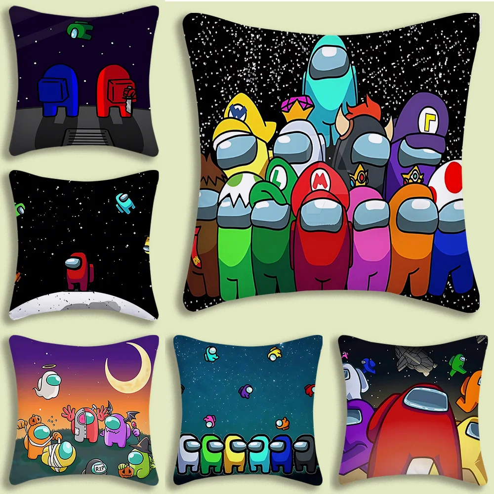 

Game Amongs Us Pillow Covers Cartoon Sofa Decorative Home Double-sided Printing Short Plush Cute Cushion Cover