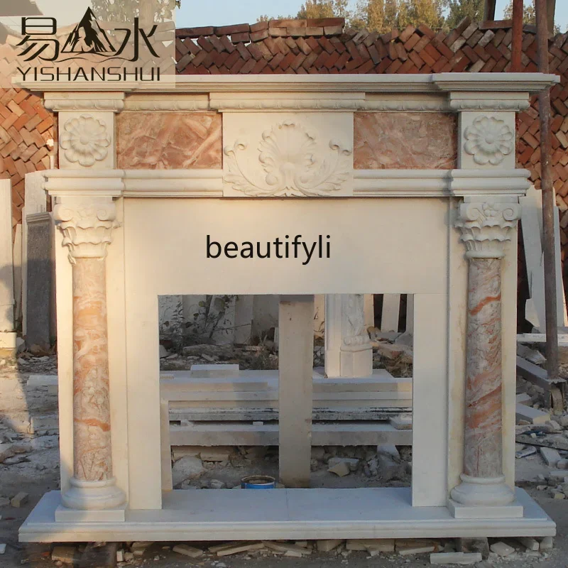 

a13 Marble fireplace color matching carved small pillar fireplace rack simulation fire heating decorative cabinet