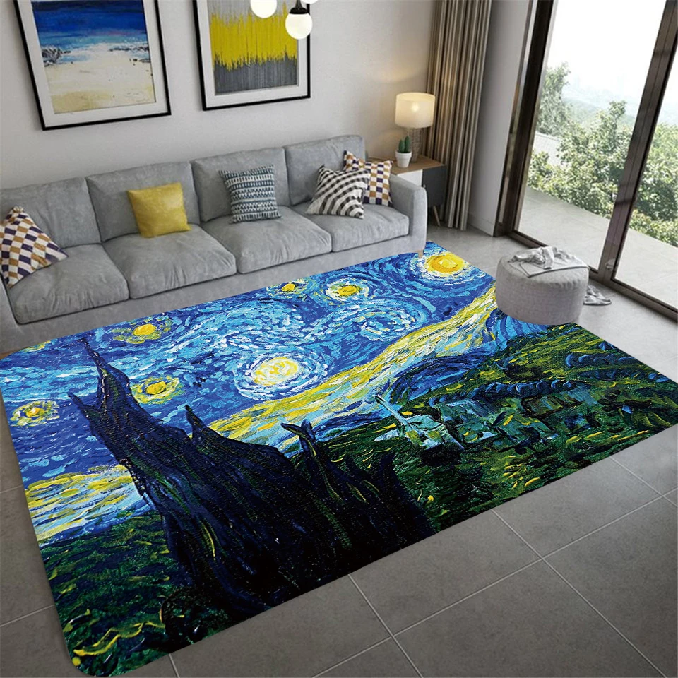 

Starry Sky Carpet Van Gogh Art Painting Bathroom Rugs Non-slip Bedroom Mats Welcome Mat Floor Decorative Carpet for Living Room