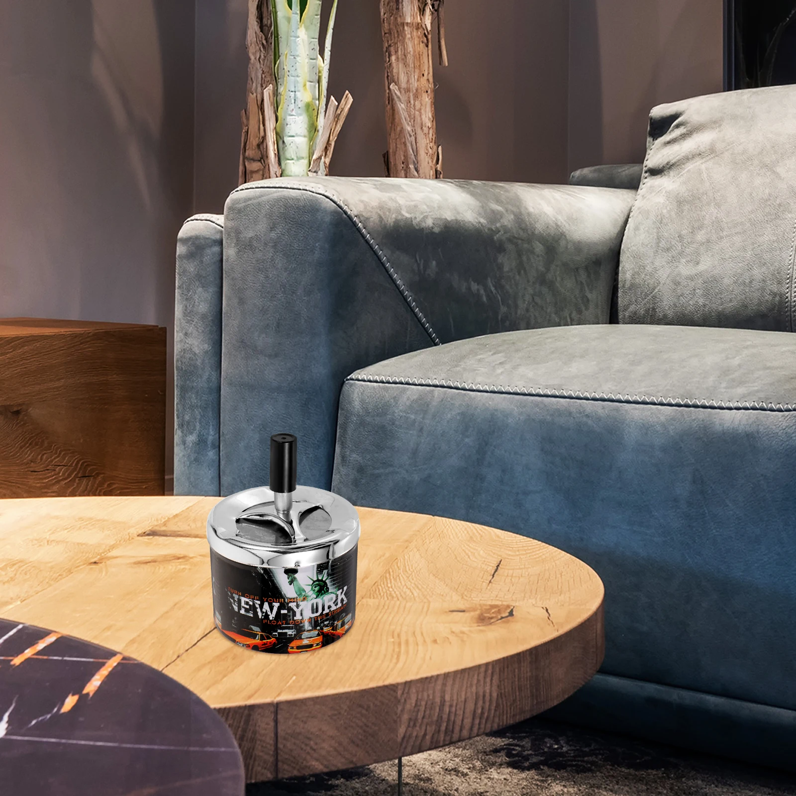 

Swivel Lid Ashtray Desktop Personality Car Home Windproof Stainless Steel Round Container ash trays indoor home cigarettes tool