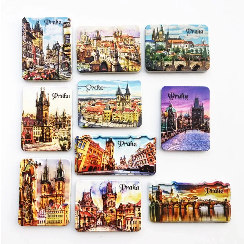 Refrigerator Magnets Prague Czech Republic Refrigerator Magnetic Sticker Resin Souvenir Home Decoration Fridge Magnet Kids Gifts