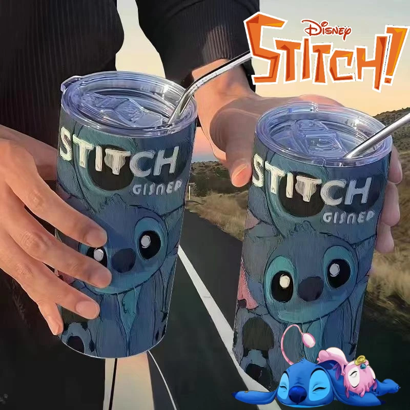 

Disney Stitch Coffee Mug Stainless Steel Insulated Cup Straw Mug Car Mugs Cartoon Anime Water Bottles Home Drinking Drinkware