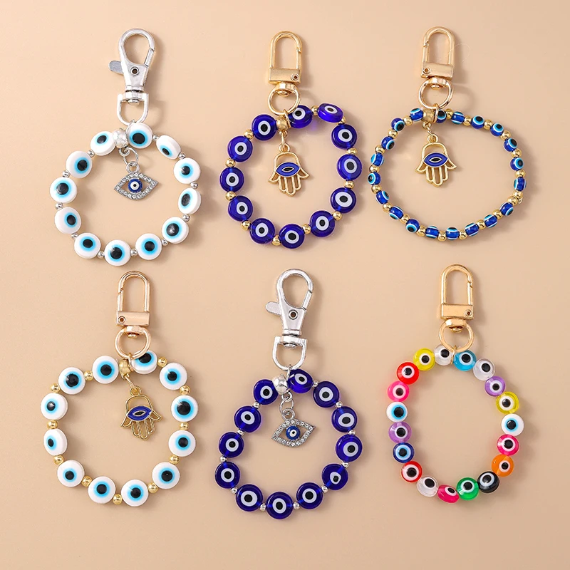 Aihua Boho Türkischer böser Blick Perlen Schlüsselanhänger Schlüsselanhänger für Paar Liebhaber Lucky Blue Eye Bag Airpods Box Autotelefon Lanyard Geschenke – Detail 1