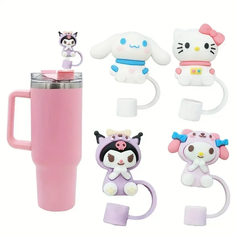 

4PCS Sanrio Cartoon Kuromi Melody Character Straw Toppers, 1/4pcs - Dust-Proof & Reusable, Fits Stanley 30oz/40oz Tumblers 10mm