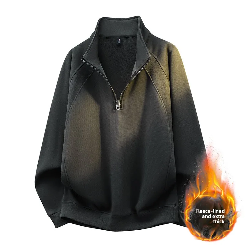 

Зимние новые тяжелые спортивные штаны 2025 года, мужская флисовая толстовка с капюшоном на молнии до половины, повседневный универсальный модный топ