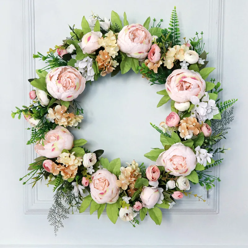 

Champagne Peony Wreath 50CM Large Size Home Wedding Room Arrangement Pendant Simulation Door Decoration Wedding