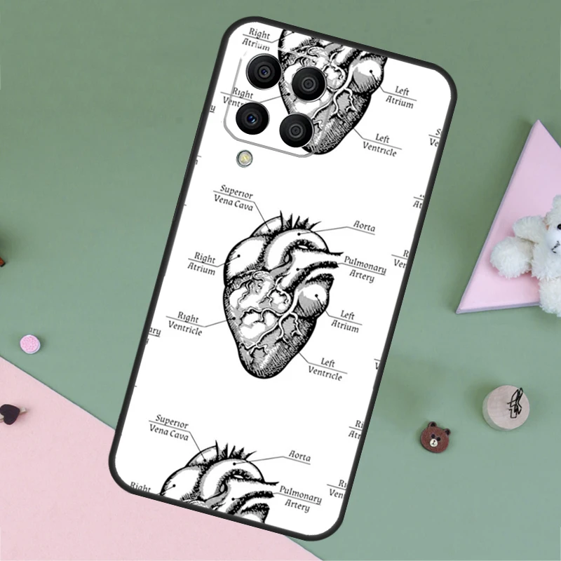 Vintage Anatomical Heart Brain Case For Samsung Galaxy M52 M32 M12 M20 M31S M51 M21 M23 M33 M53 M54 M34 M14 M13 Back Cover