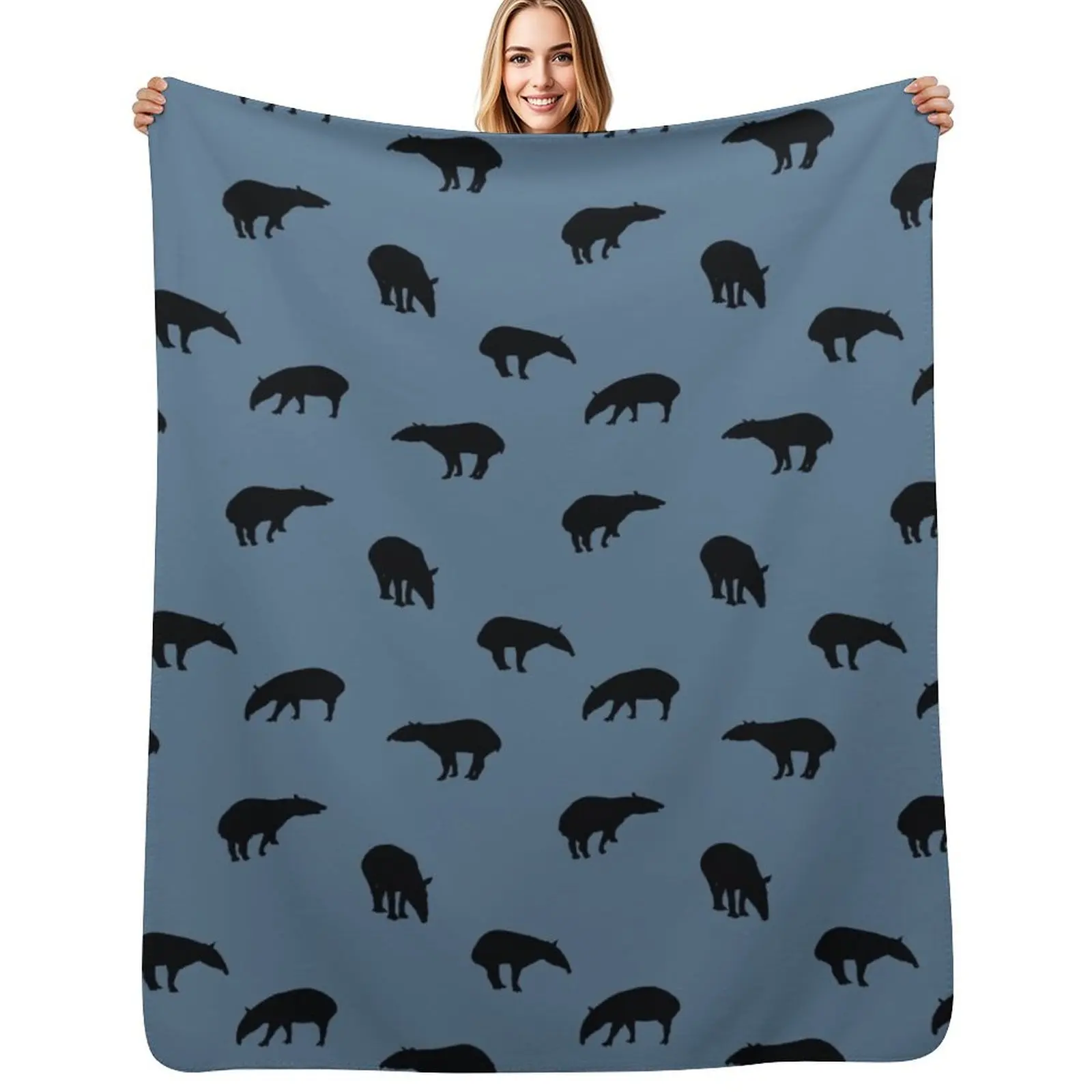 

Tapir Silhouettes Pattern World-Tapir-Day Throw Blanket No Pilling Soft Warm Blanket for Bed