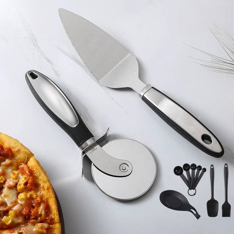 Pizza Wheel Stainless Steel Pizza Spatula Two Piece Set Medium Handle Round Single Wheel Medium Cake Cutter Baking Kitchen Tools