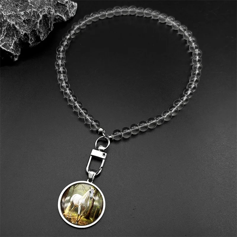 موضة الأبيض الحصان قلادة قلادة للنساء الرجال الحيوان الذهب اللون الحصان صور الزجاج مطرز سلسلة قلادة مجوهرات هدية #1