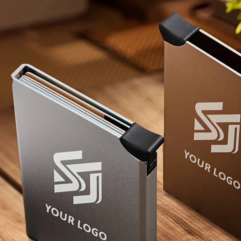 Personalisierter RFID-blockierender Pop-Up-Kartenhalter Minimalistisches Aluminium-Portemonnaie für Damen und Herren Kreditkartenetui Reisebörse Individuelle Geschenke – Detail 2