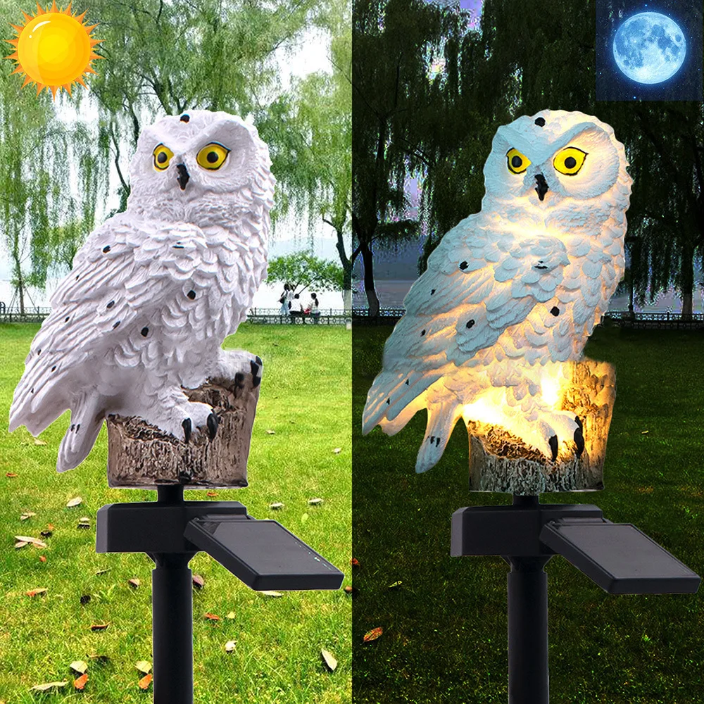 New Creative Solar Lights Outdoor Waterproof Resin Owl Ornaments Decorative Lights Garden Landscape Lamp Guide Street Night Lamp