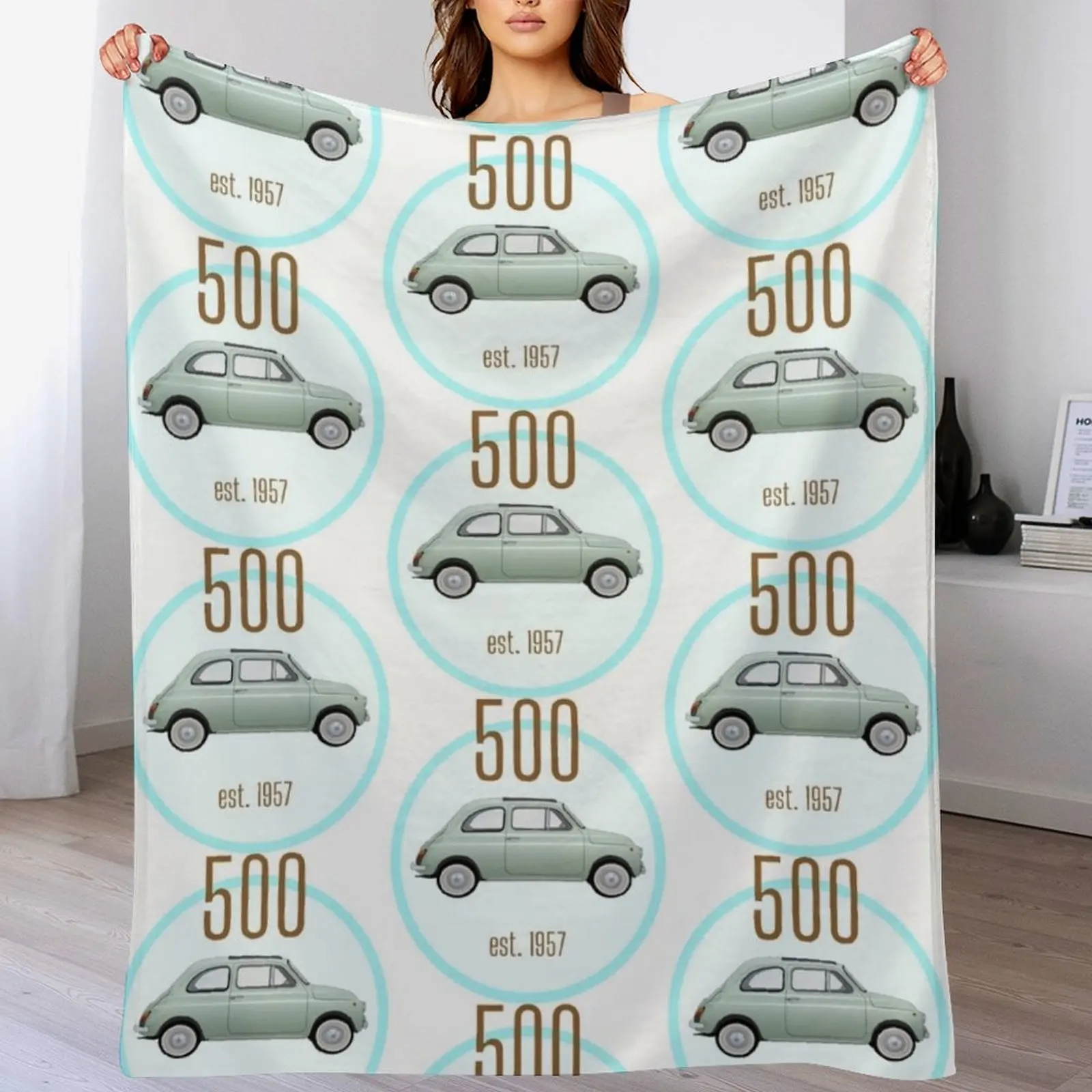 

Vintage Fiat 500, Italian car round grey/blue design Throw Blanket Sofa Vintage Blankets