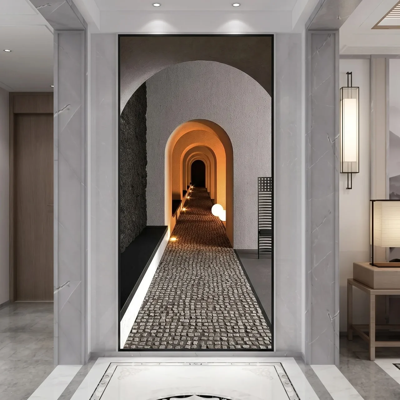 2D/flat 1PC frameless canvas, European-style building corridor, suitable for living room, bedroom, office