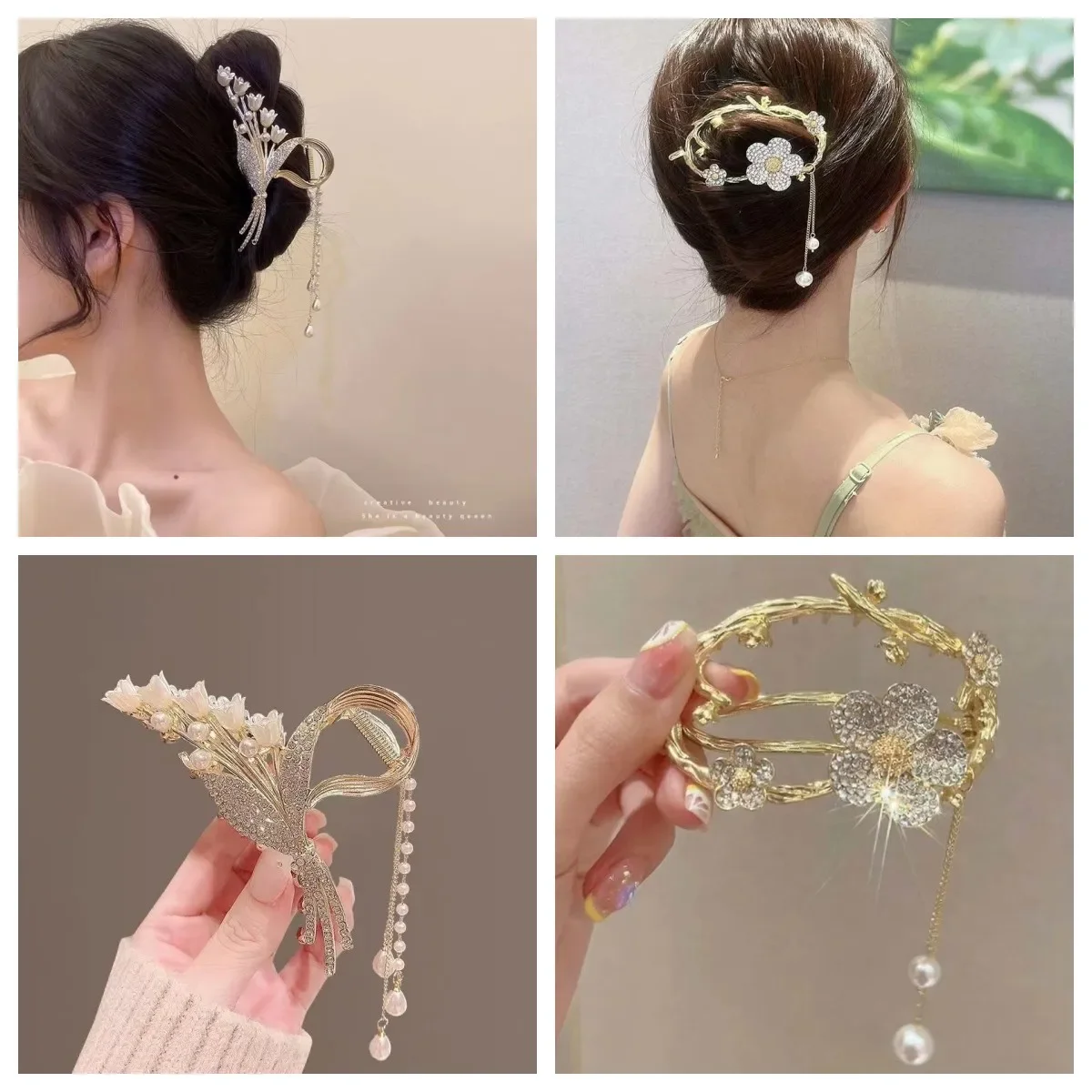 Pearl Hair Clip Women\'s Back of The Head High-end Shark  Headdress pin Fashion New  Plate  Accessories