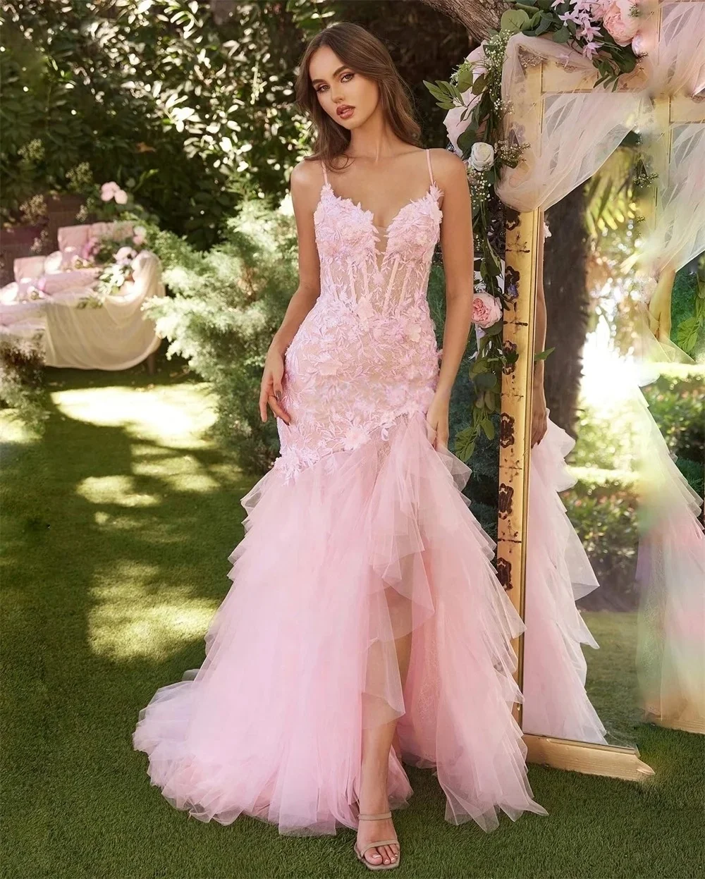 

Розовое кружевное длинное платье с разрезом и цветочным принтом на заказ Вечерние платья Pastrol Унисекс Джерси Ретро Дубай Саудовская Аравия Пром Индивидуальные