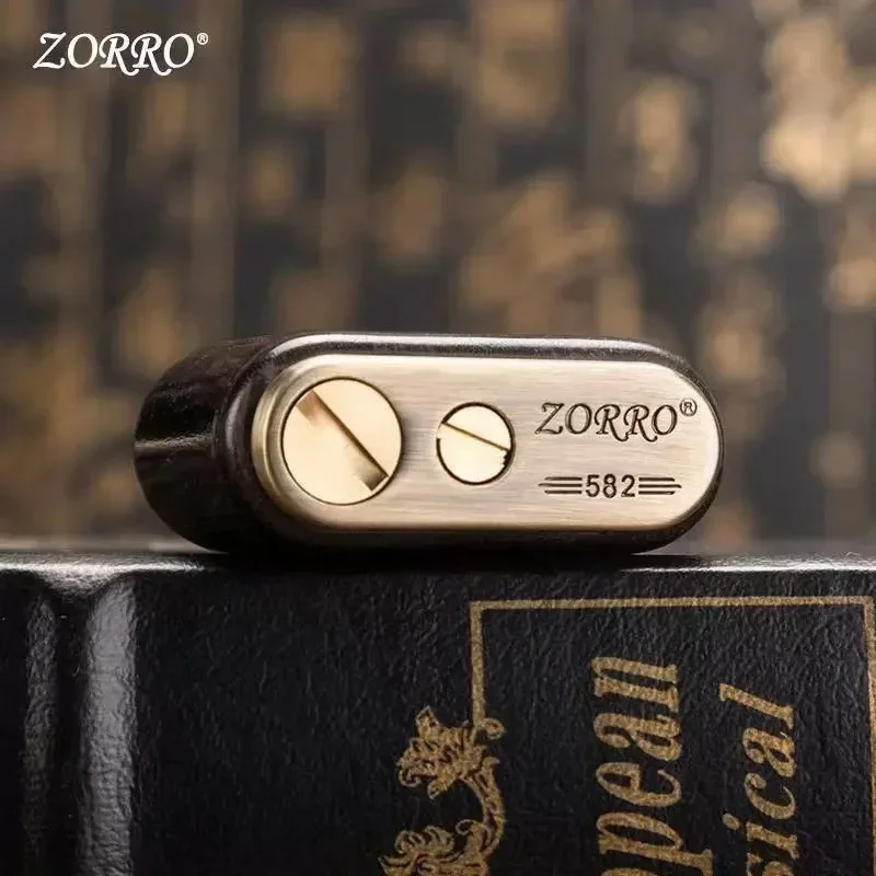 Rosewood Wooden Zorro Rocker Kerosene Lighter Retro Copper Old Nine Doors Creative Mahogany Cigarette Lighter Men\'s Gift