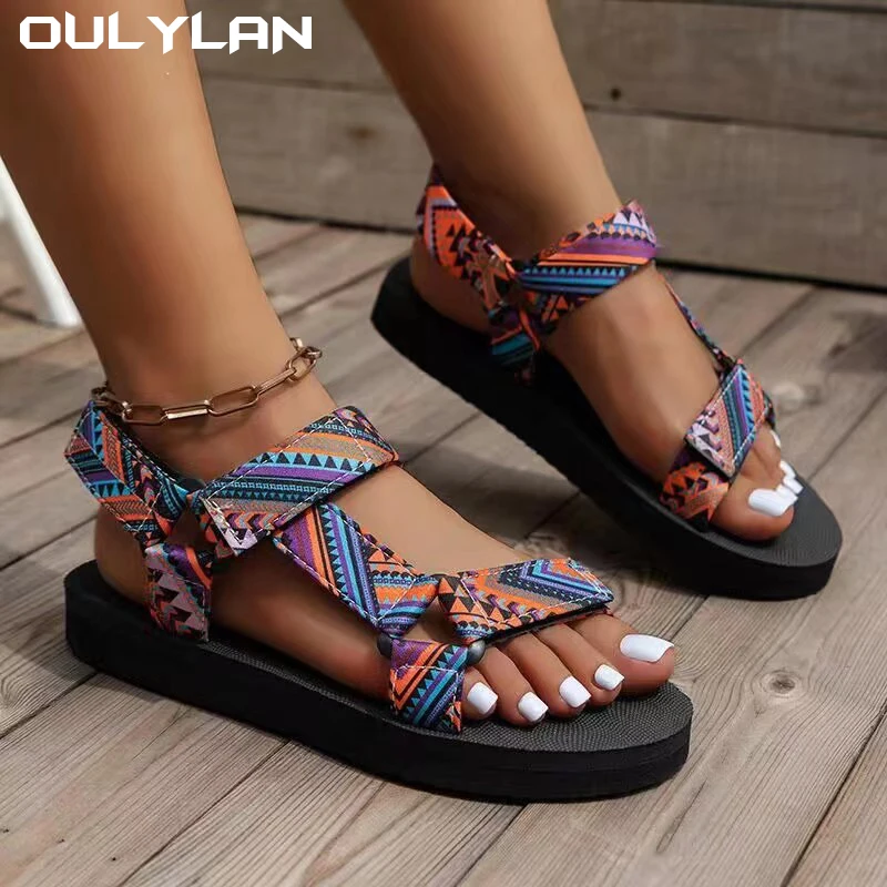 Oulylan Non-slip Beach Shoes Cute Rope Sandals for Women Comfort Gladiator Summer Platform Flat Sandals Women Light