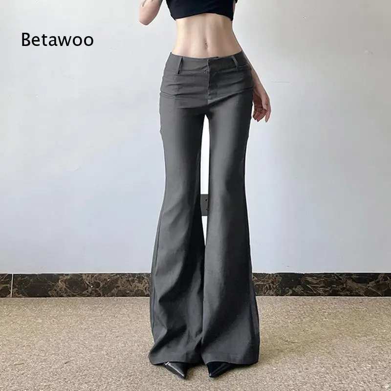 Elegant Gray High Waist Flared Dress Pants Slim Fit Bootcut Trousers For Office Work And Casual Outfit