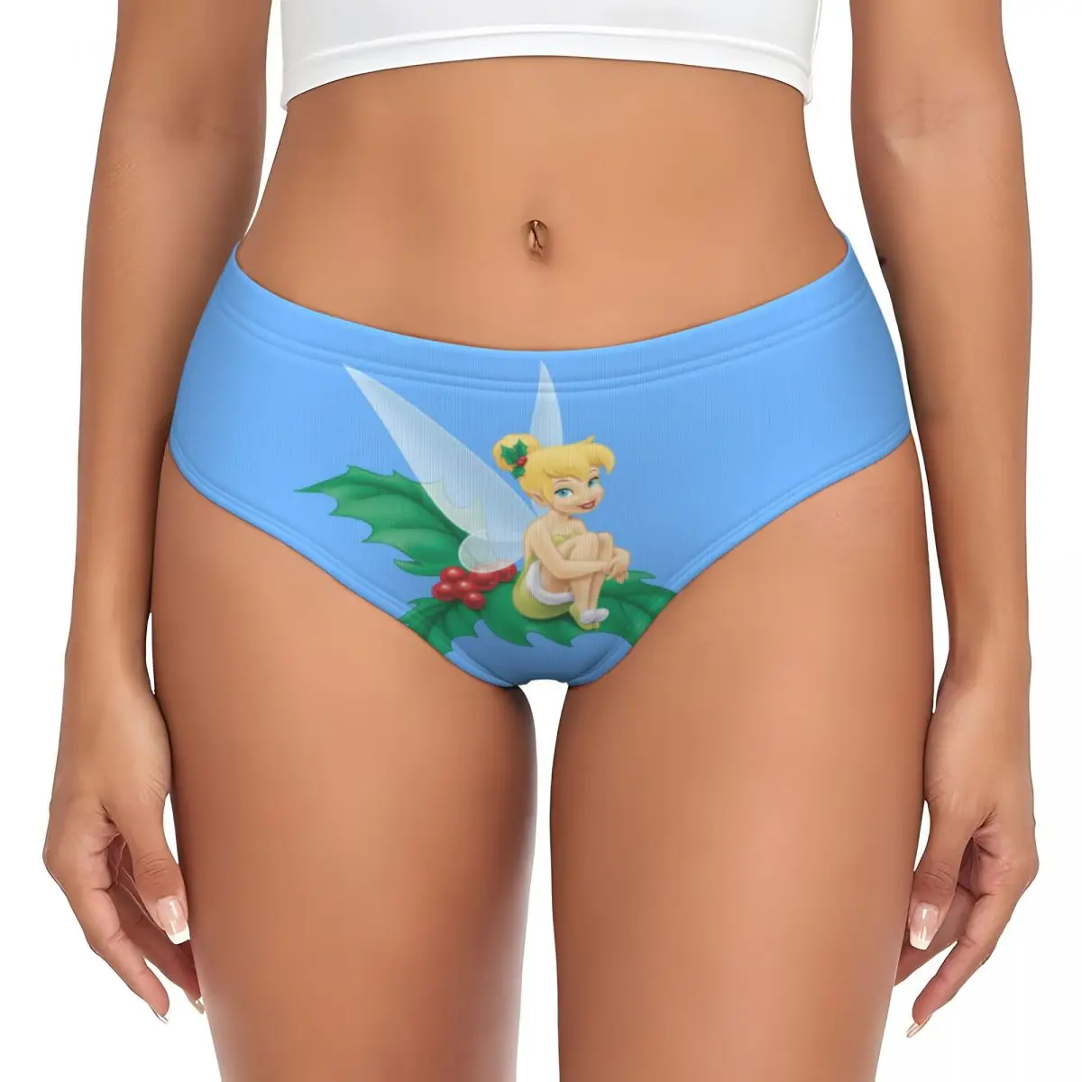 Custom Tinkerbell Christmas Holly Briefs Underwear Womens Breathable Stretch Panties