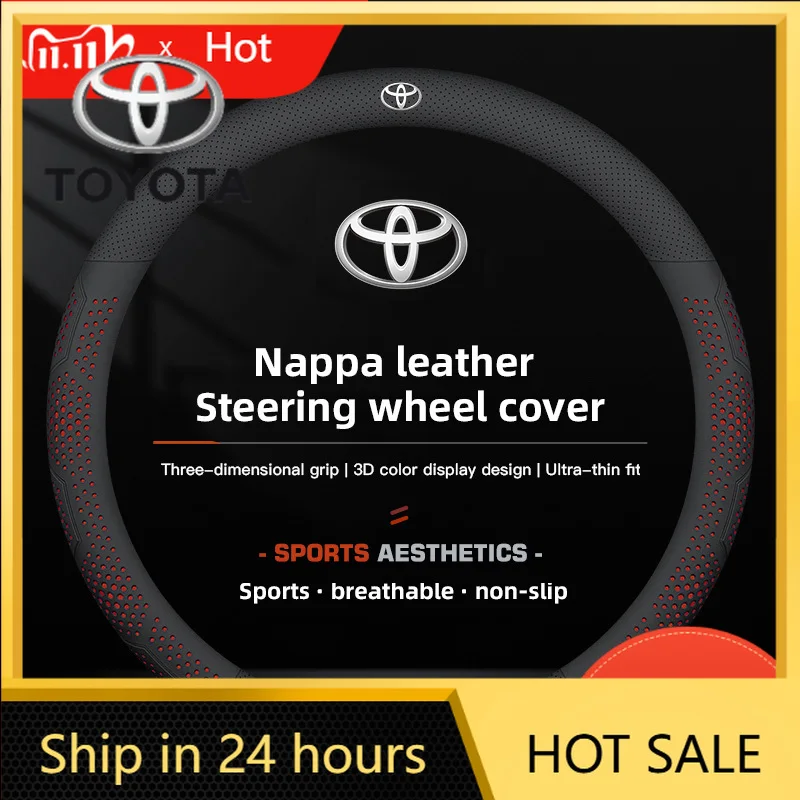 

Car Stickers Fot Toyota 2026 New 38cm Diameter Leather Car Steering Wheel Cover For Toyota Corolla Aygo CHR Camry Rav4 Non-slip
