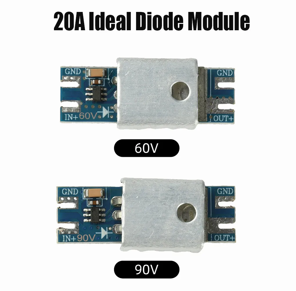 20A Ideal Diode Module DC 4-90V DC 3.5-60V Solar Backfeed Prevention Low Voltage Drop for Battery UPS Redundant Power