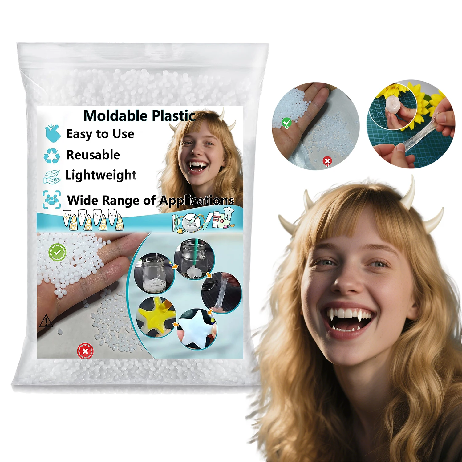 Molded plastic - Temporary tooth decoration easy to stick - Model repair filling plastic - Durable and reusable. High hardness,