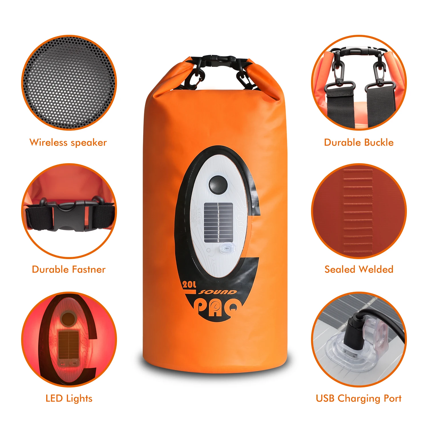 Qoolife Dry Bag Waterproof with Solar Bluetooth Speaker for Men Women Kayaking, Beach, Rafting, Boating, Hiking, Camping